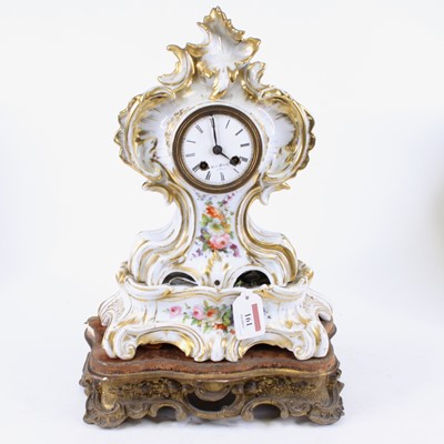 Lot 161 - A 19th century French porcelain mantel clock,...