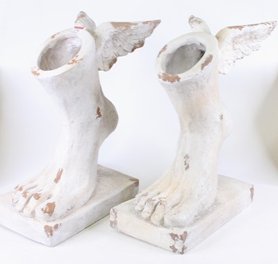Lot 176 - Two painted terracotta models of winged feet,...