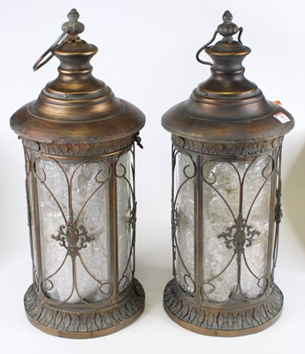 Lot 186 - A pair of verdigris metal hanging lanterns,...