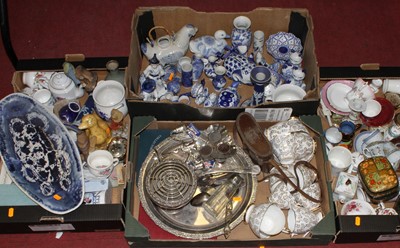 Lot 187 - Four boxes of mixed ceramics and metalware, to...