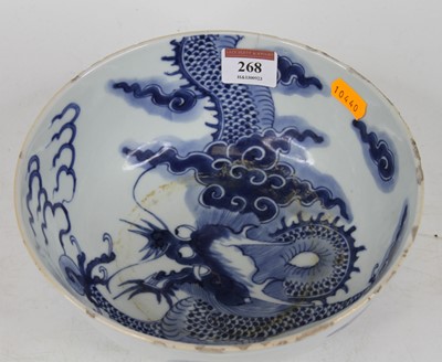 Lot 268 - A Chinese export porcelain dish underglaze...