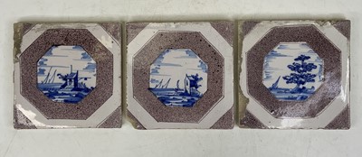 Lot 271 - A set of three 18th century Dutch Deft tiles,...