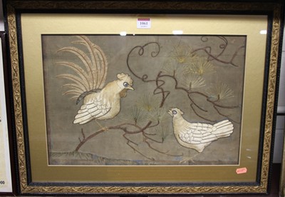 Lot 1061 - A 19th century silkwork panel, probably...