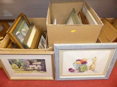 Lot 1083 - Two boxes of assorted pictures and prints to...