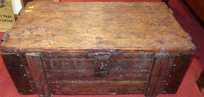 Lot 1087 - A made-up boarded oak box/trunk, w.69cm