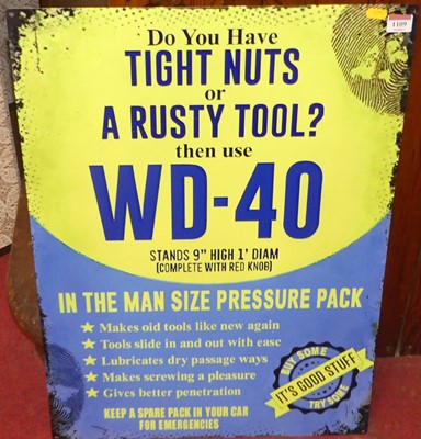 Lot 1109 - A printed tin advertising sign for WD40, 70 x...