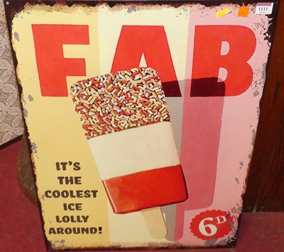 Lot 1111 - A printed tin advertising sign 'FAB Lollies',...