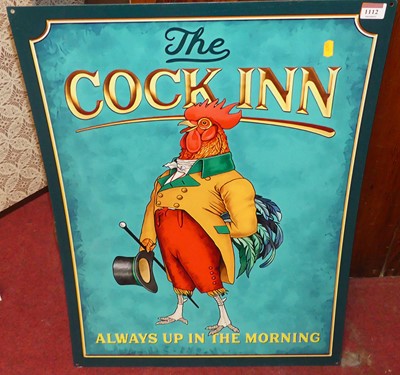 Lot 1112 - A printed tin advertising sign 'The Cock Inn',...