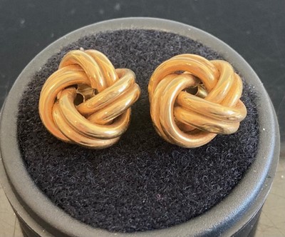 Lot 380 - A pair of 9ct gold 'ball of wool' ear studs, 2....