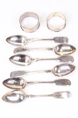 Lot 315 - Two silver napkin rings, together with a set...