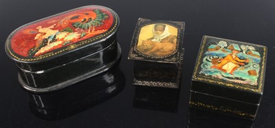 Lot 410 - Three Indian papier mache snuff boxes, two...