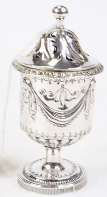 Lot 428 - A Victorian silver pedestal pounce pot, the...