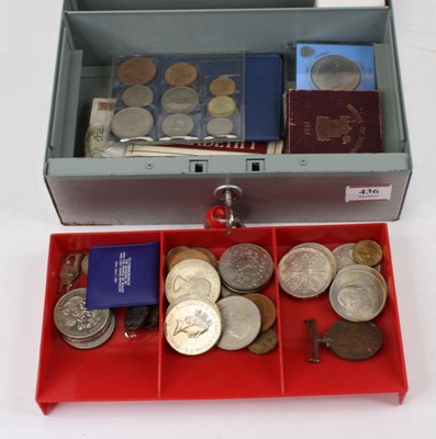 Lot 436 - A metal deed box and contents to include a...