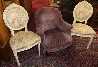 Lot 1263 - A pair of French white wood floral upholstered...