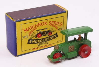 Lot 1424 - Matchbox Lesney No. 1 Road Roller, green body,...