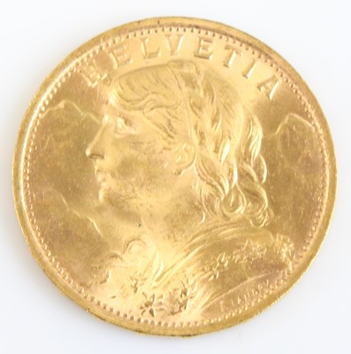 Lot 2401 - Switzerland, 1935 gold 20 francs, obv; female...