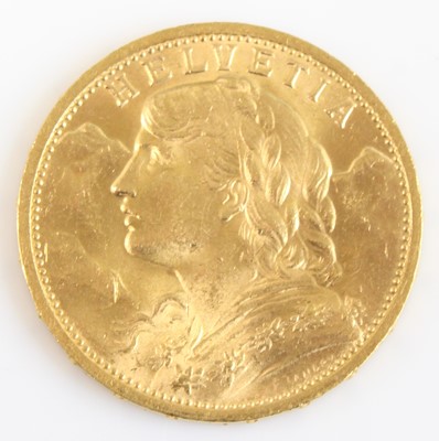 Lot 2266 - Switzerland, 1912 gold 20 francs, obv; female...