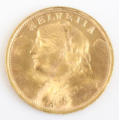 Lot 2265 - Switzerland, 1935 gold 20 francs, obv; female...