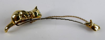 Lot 2674 - A contemporary 18ct yellow gold cat and mouse...