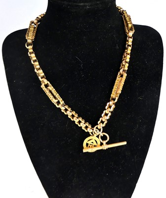 Lot 2677 - A gold plated fancylink watch chain, with 9ct...