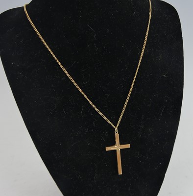 Lot 2628 - A modern 9ct gold cross pendant, 36mm, on 9ct...