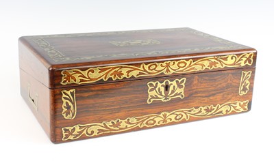 Lot 2302 - A Victorian rosewood and brass inlaid writing...