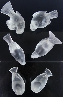 Lot 547 - A collection of six Lalique moulded and...