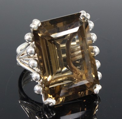 Lot 2687 - A contemporary white metal and smoky quartz...