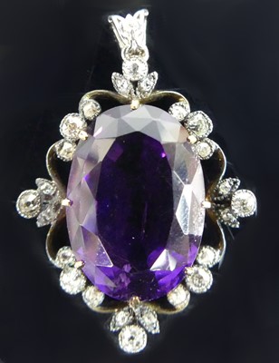 Lot 2765 - A yellow and white metal amethyst and diamond...