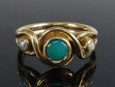 Lot 2769 - A 9ct yellow gold chrysoprase and pearl...