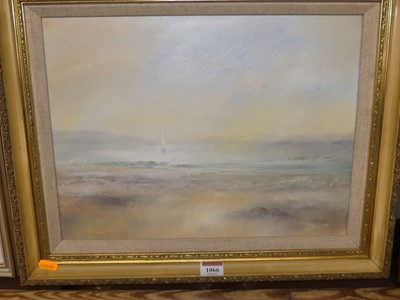 Lot 1066 - Stev Slimm - Beach scene, acrylic on canvas,...