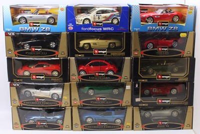 Lot 901 - 15 Burago 1/18th scale diecasts, with examples...