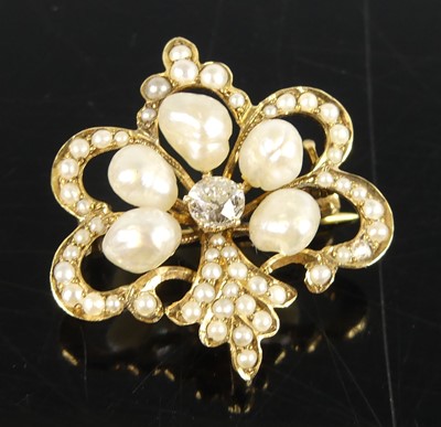 Lot 2683 - A 14ct gold diamond cultured and seed pearl...