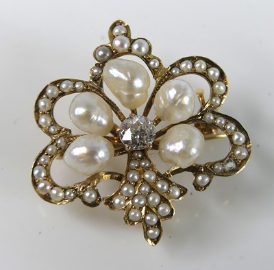 Lot 2683 - A 14ct gold diamond cultured and seed pearl...