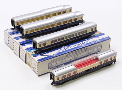 Lot 427 - Hornby-acHO (France) Rheingold coaches, blue &...