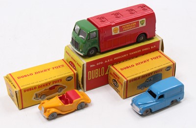 Lot 429 - Three Dublo Dinky Toys: 070 AEC Mercury tanker...