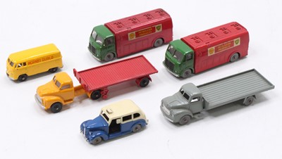 Lot 432 - Six unboxed Dublo Dinky Toys: Mercury tanker...