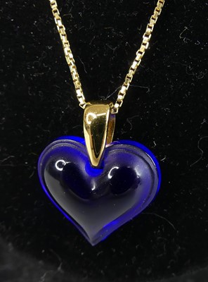 Lot 546 - A contemporary Lalique blue glass heart shaped...