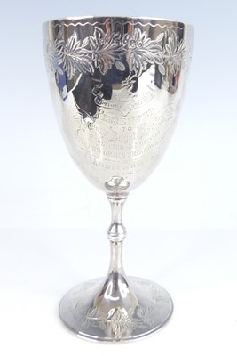 Lot 2095 - A Victorian silver presentation goblet, of...