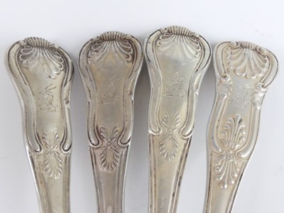 Lot 2080 - Three Irish silver dessert spoons, in the...