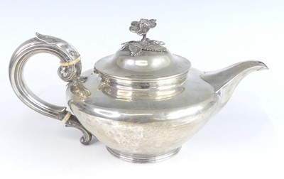 Lot 2085 - A William IV silver teapot, the body of squat...