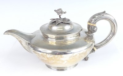 Lot 2085 - A William IV silver teapot, the body of squat...