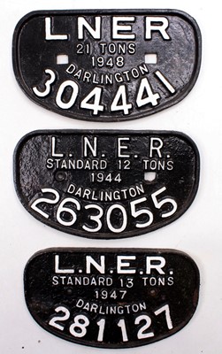 Lot 24 - 3 x LNER Darlington D type wagon plates...