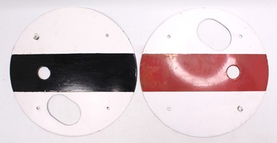 Lot 45 - 2x repainted enamel ground signal disc...