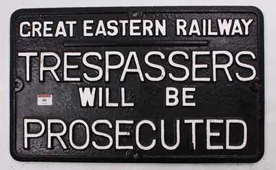 Lot 46 - A GER trespassers will be prosecuted cast iron...