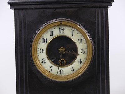Lot 47 - A Victorian black slate cased mantel clock, of...