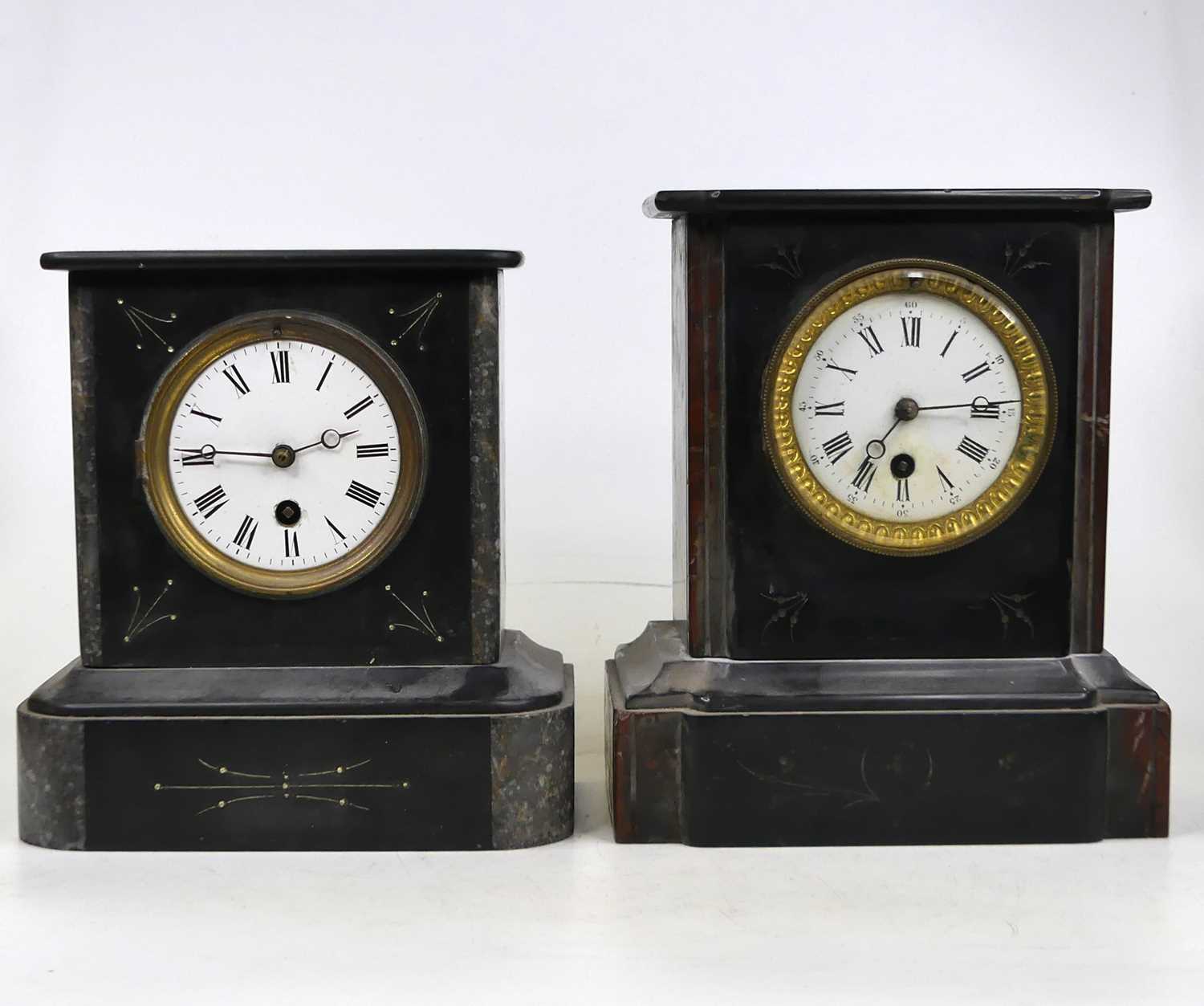 Lot 51 - A Victorian black slate and rouge marble cased...