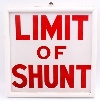 Lot 54 - A wooden framed glass sign "Limit of Shunt"....