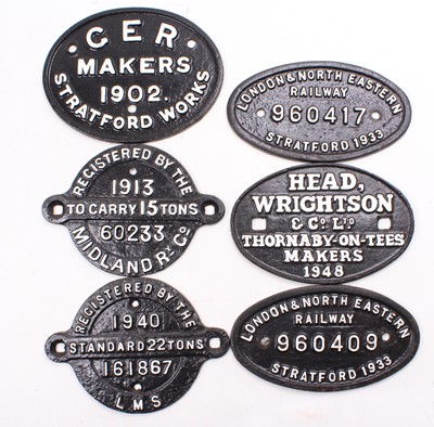 Lot 57 - 6 x cast iron makers plates and wagon plates...