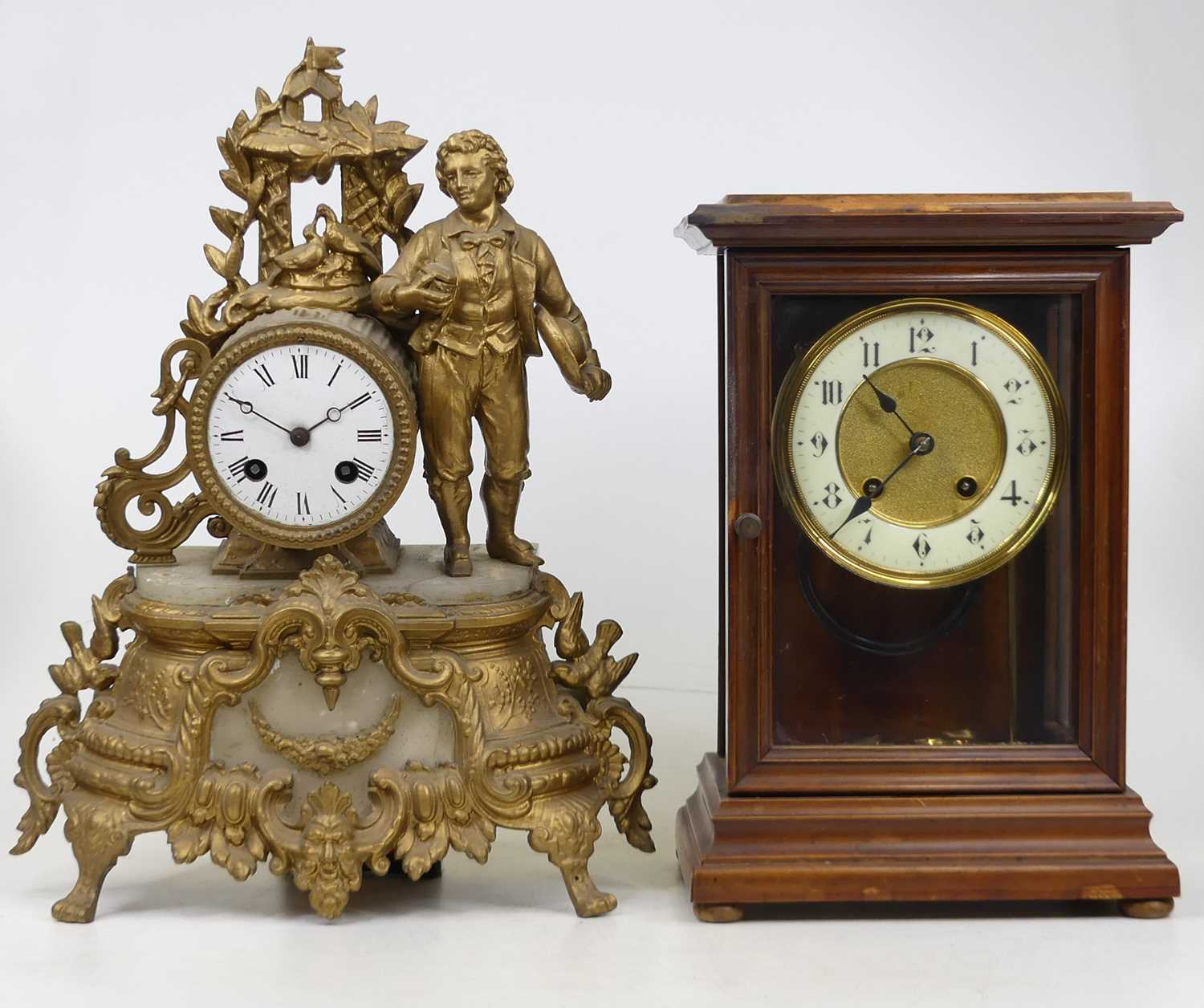 Lot 40 - A Victorian glazed walnut cased mantel clock,...